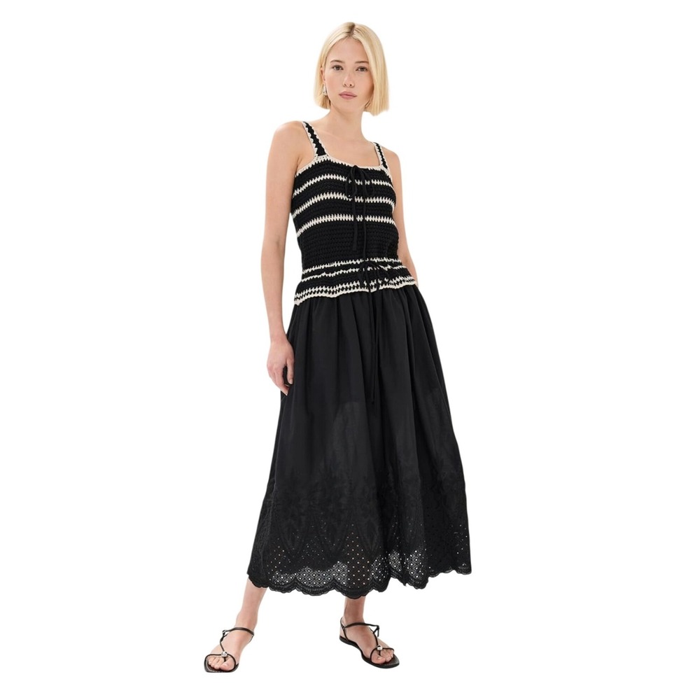 NWT En Saison Crochet Tank Black Eyelet Mixed Media Maxi Dress Black White XS